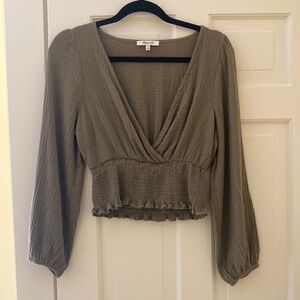 Madewell green cotton v neck crop top muslin gauze